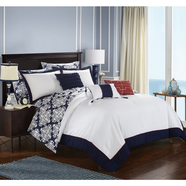 Chic Home 10-Piece Lalita BIB Navy Comforter Set