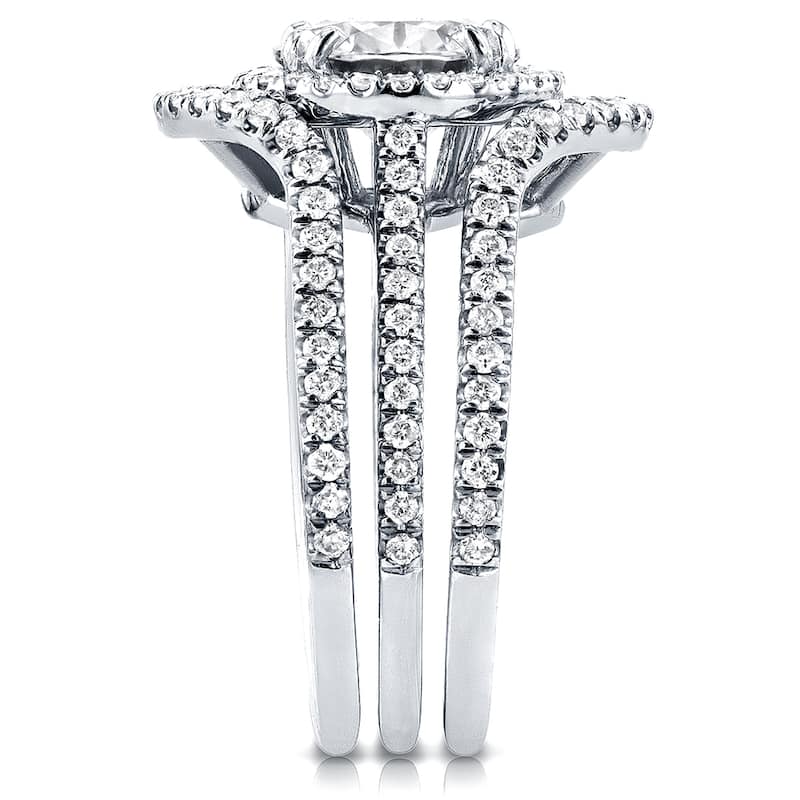 Annello by Kobelli 14k White Gold 2 1/2ct TGW Round Moissanite and Diamond Halo 3-Piece Bridal Set (GH/VS, GH/I)