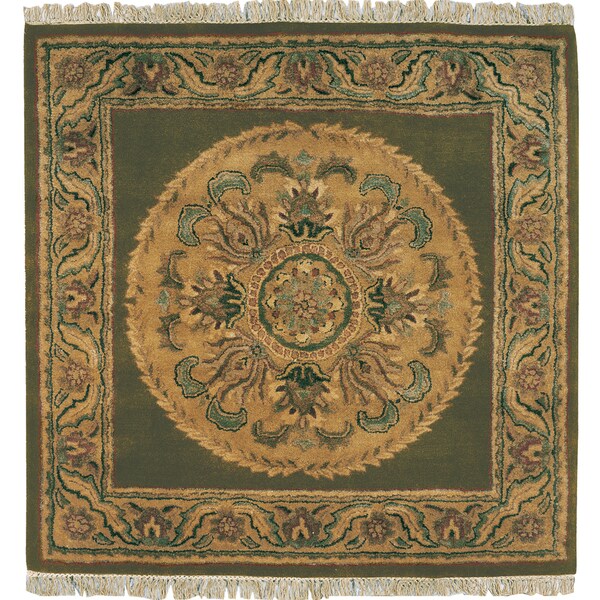 Hand-tufted Majestic Green/ Gold Wool Square Rug (6' x 6') - multi