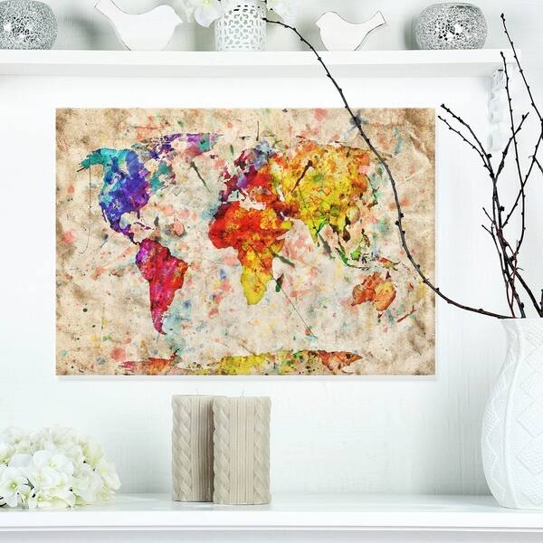 Shop Vintage World Map Watercolor Maps Painting Glossy Metal Wall Art Overstock 12749738