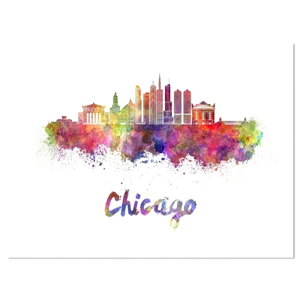Colorful Chicago Skyline in Watercolor - Cityscape Glossy Metal Wall Art. Opens flyout.
