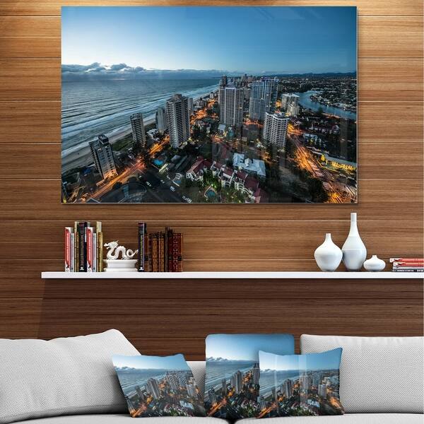 Brisbane Skyscrapers and Sea Aerial View - Cityscape Glossy Metal Wall ...