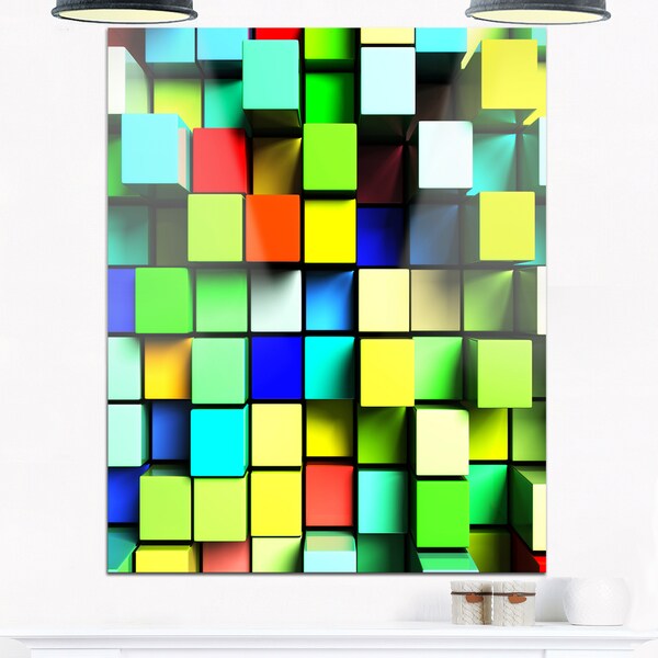 Colored 3D Cubes Wall Design Abstract Art Glossy Metal Wall Art