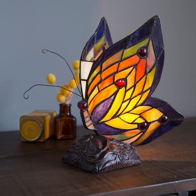 Multicolored Glass/Resin/Brass Butterfly Wings Accent Lamp - 5.5"L x 7.5"W x 9.5"H