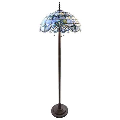 River of Goods Allistar Amber Stained Glass and Resin 3-light 64-inch High Downlight Floor Lamp - 20"L x 20"W x 64"H
