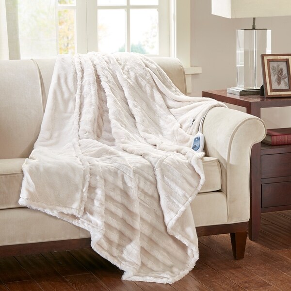 Beautyrest Heated Duke Faux Fur Solid Heated Throw