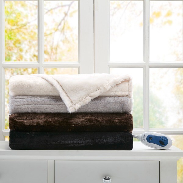 Beautyrest Heated Duke Solid Faux Fur Heated Throw 4-Color Option