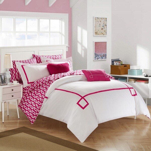 Chic Home 9-Piece Edrea Fuchsia BIB Comforter Set