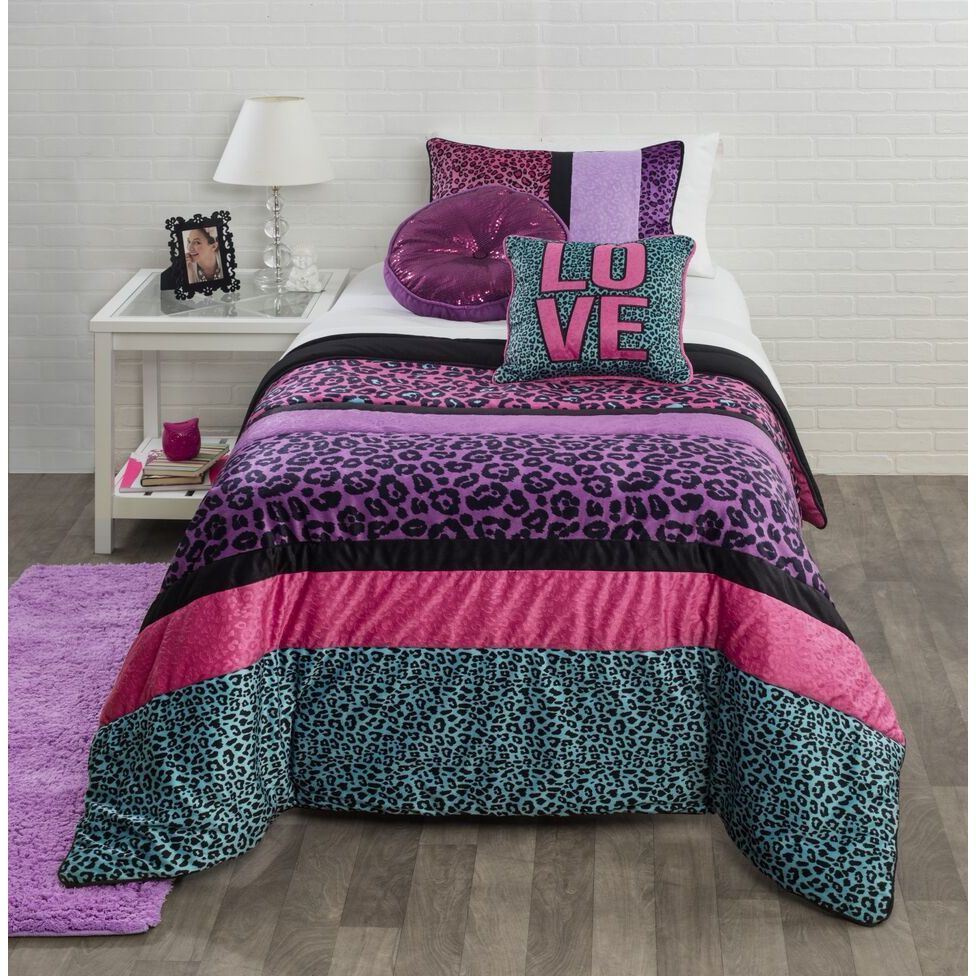 Details About 3 Piece Cheetah Stripe Twin Comforter 2 Pillow Shams Set Kids Girl Bedroom Decor