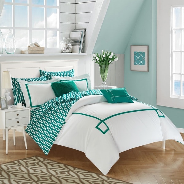 Chic Home 9-Piece Edrea Aqua BIB Comforter Set