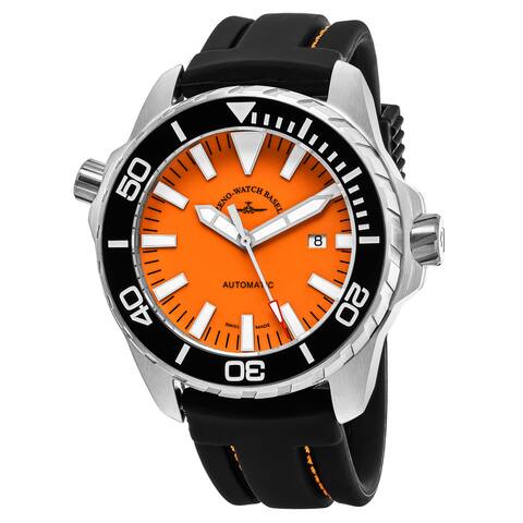 Zeno Men's 'Divers' Orange Dial Black Rubber Strap Swiss Automatic Watch