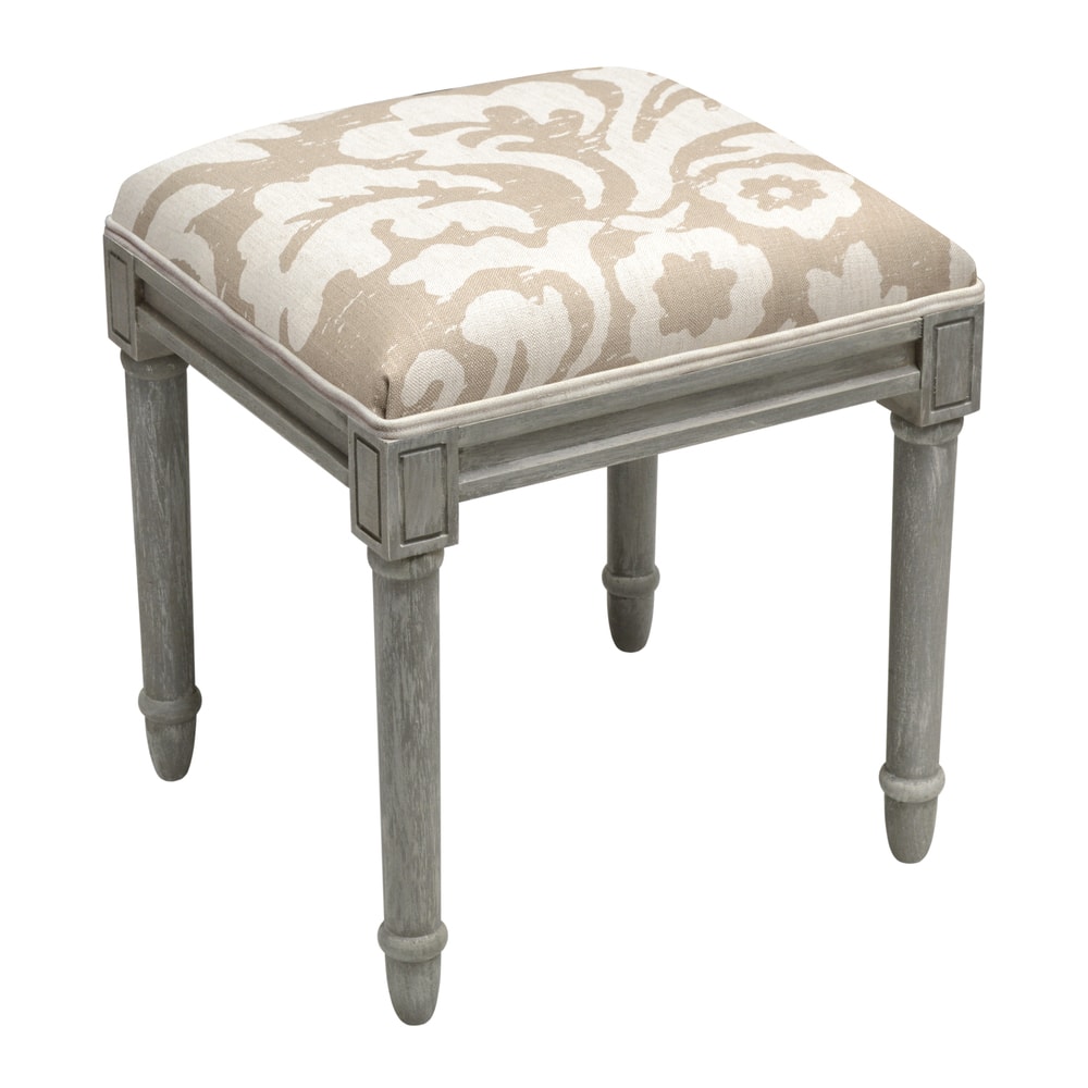 Jacobean Floral-Taupe Grey Wooden Vanity Stool