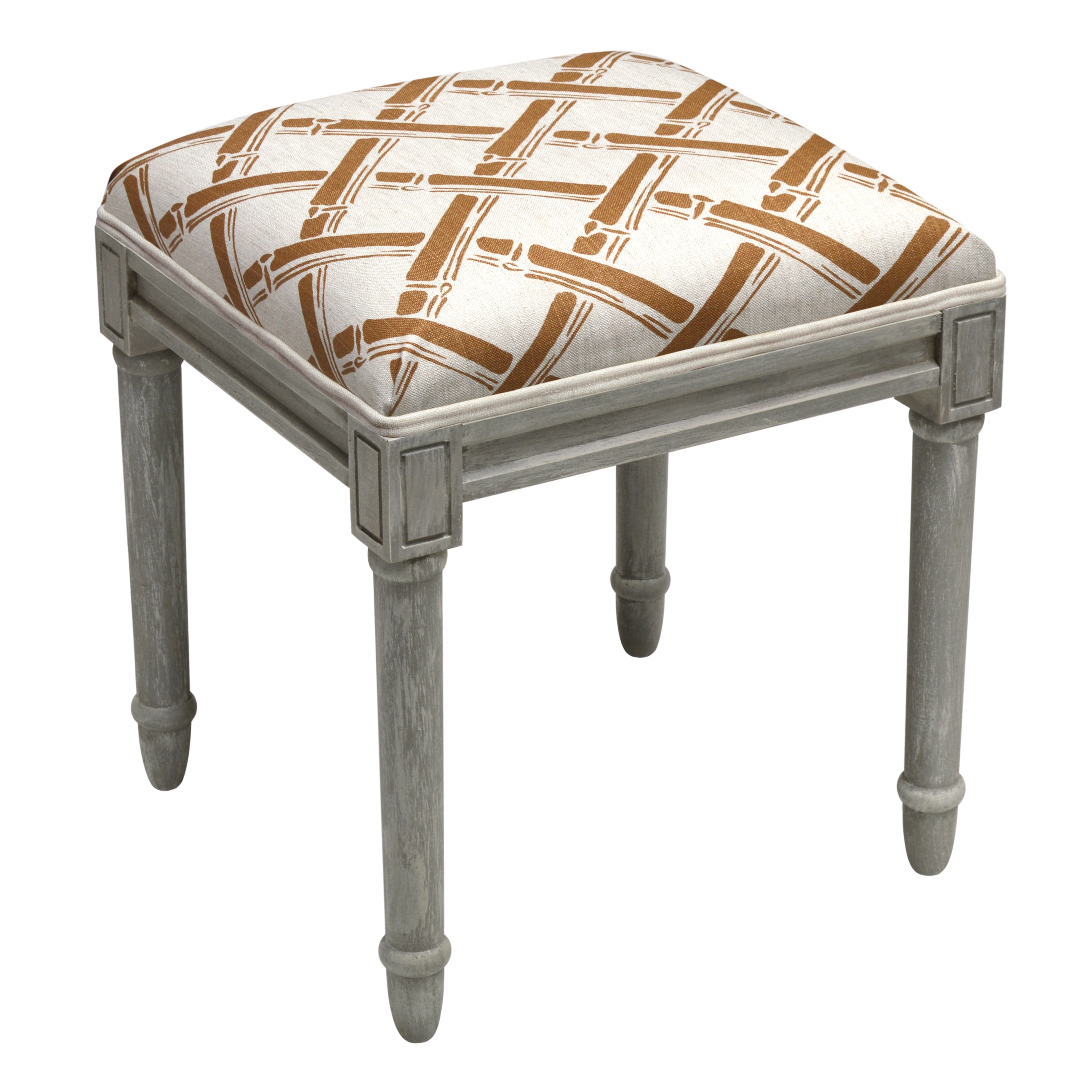 Shop Foam Linen Wood Bamboo Trellis Pattern Rustic Grey Finish Vanity Stool Overstock 12751721