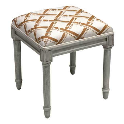 Foam/Linen/Wood Bamboo Trellis Pattern Rustic Grey Finish Vanity Stool
