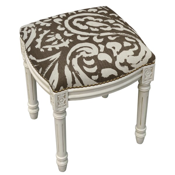Paisley Antique White Finish Nailheads Vanity Stool