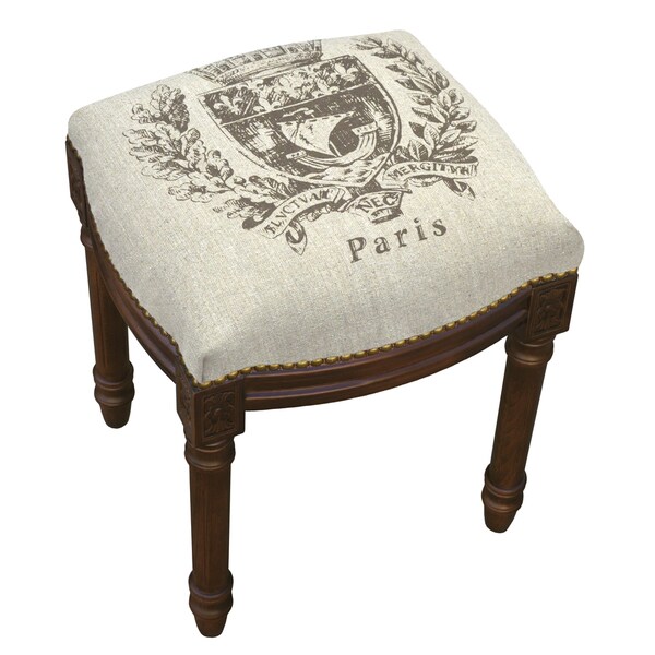 Paris Crest Chestnut Brown Wood/Linen Vanity Stool