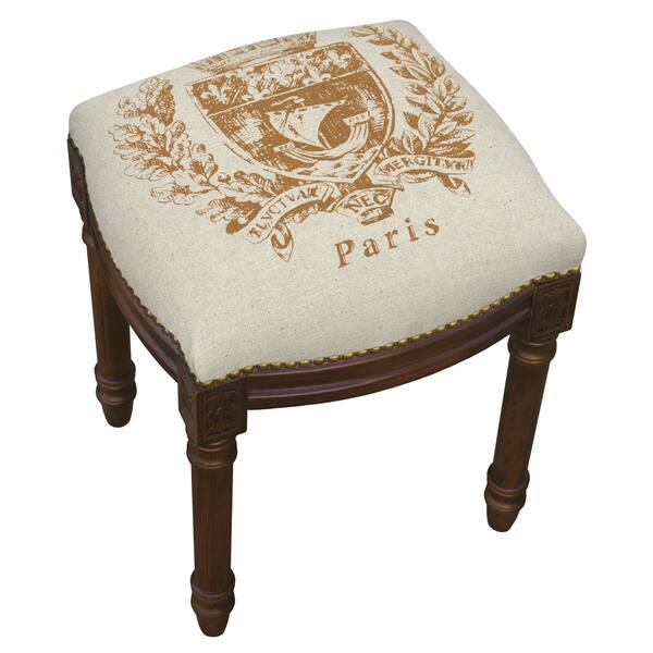 Shop Paris Crest Chestnut Brown Wood Linen Vanity Stool Overstock 12751730