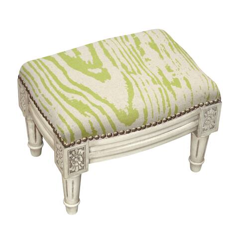 Faux Bois Tan/Green Wooden/Fabric Footstool with Nail Heads