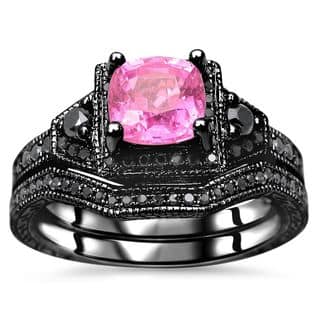 noori 1 13 tgw cushion cut pink sapphire black diamond engagement ring set - Pink And Black Wedding Rings noori 1 13 tgw cushion cut pink sapphire black diamond engagement ring set - Pink And Black Wedding Rings