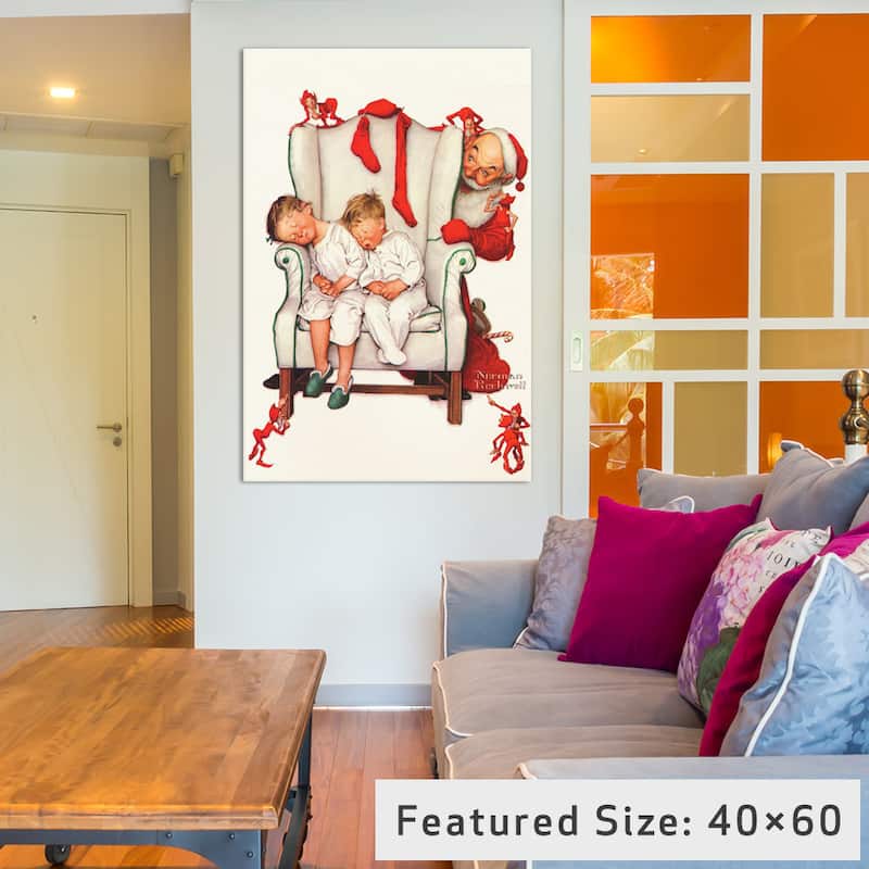 iCanvas Santa Looking at Two Sleeping Children by Norman Rockwell Canvas Print