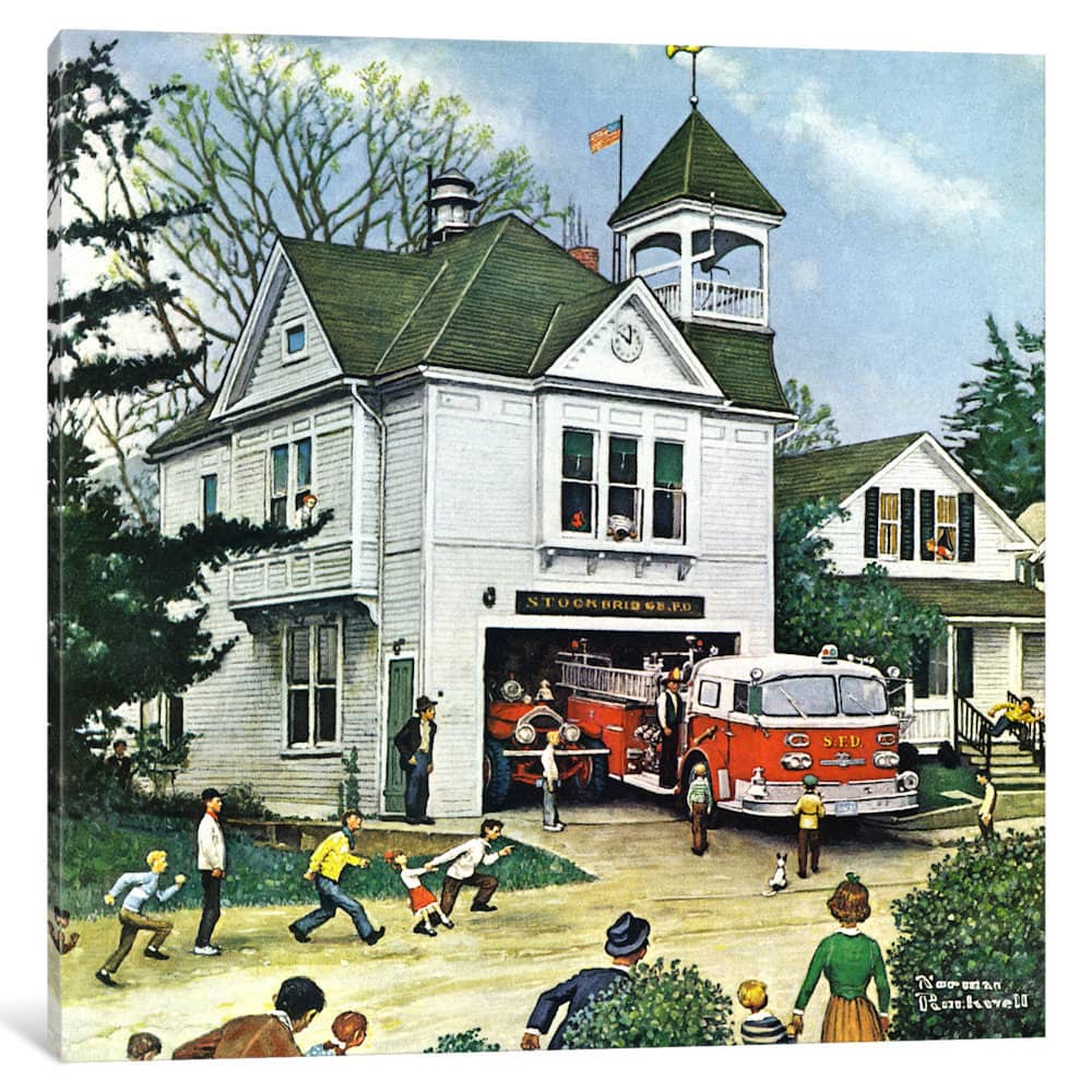 iCanvas The New American LaFrance is Here (Firehouse) by Norman Rockwell Canvas Print