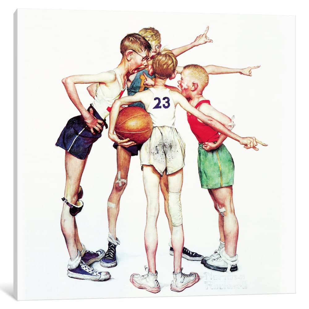iCanvas Oh yeah (Four Sporting Boys: Basketball) by Norman Rockwell Canvas Print