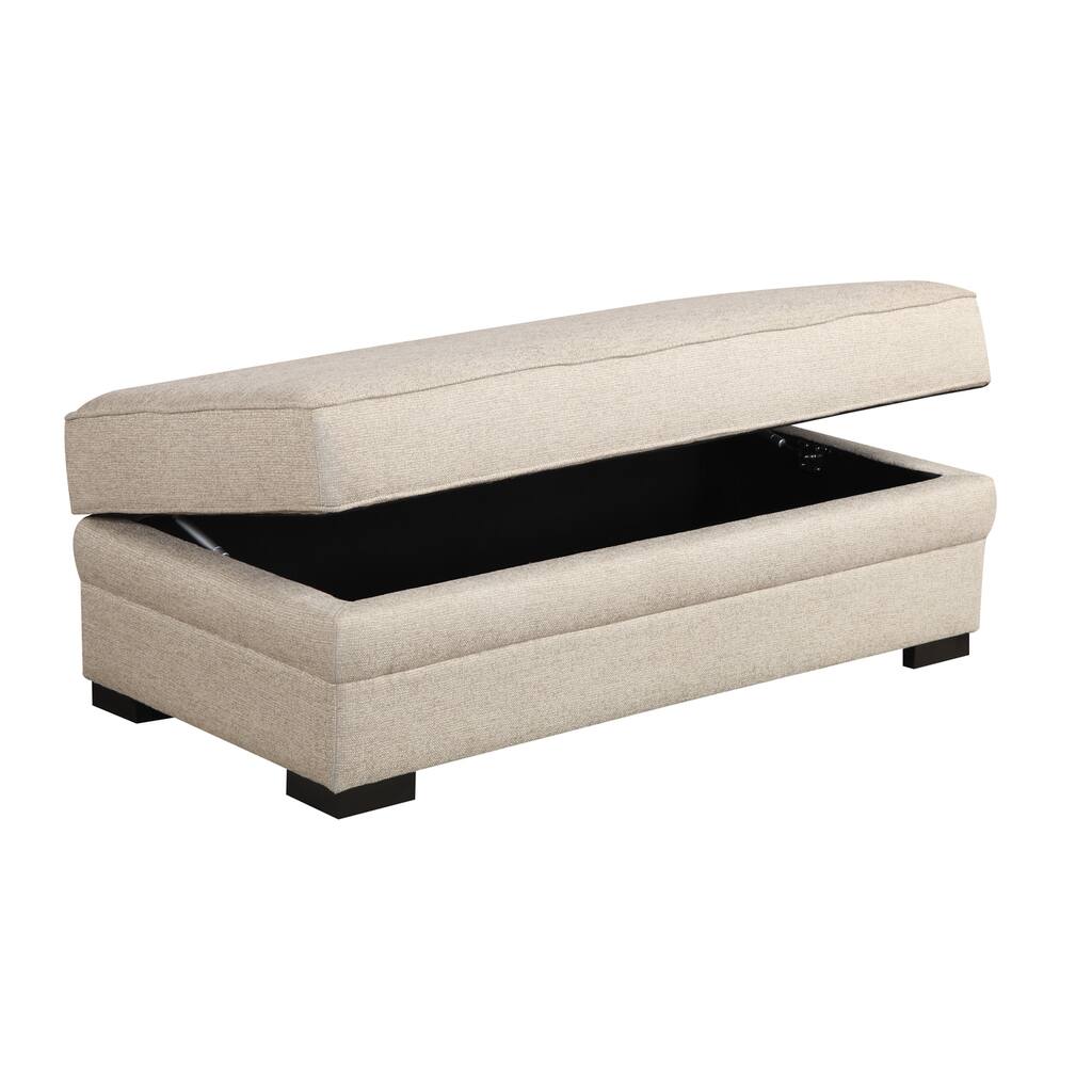Lacie Broadway Beige Linen Storage Ottoman