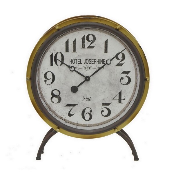 Three Hands Gold-tone Metal Retro Table Clock - Overstock ...