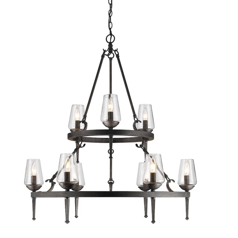 Golden Lighting Marcellis Dark Iron Steel 2-tier 9-light Chandelier