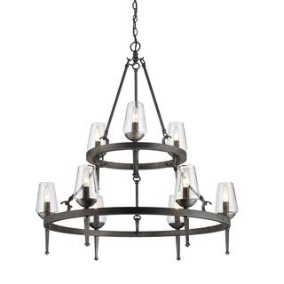 Golden Lighting Marcellis Dark Iron Steel 2-tier 9-light Chandelier