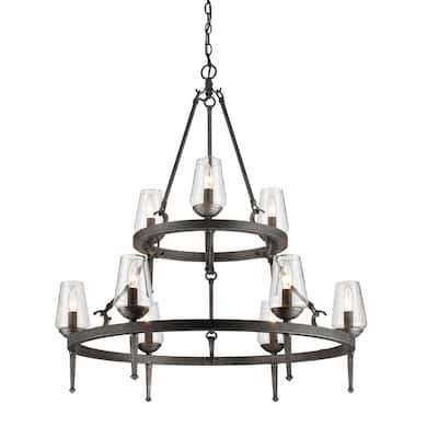 Golden Lighting Marcellis Dark Iron Steel 2-tier 9-light Chandelier