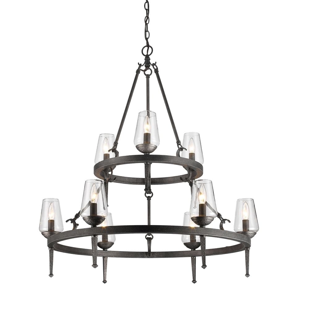 Golden Lighting Marcellis Dark Iron Steel 2-tier 9-light Chandelier