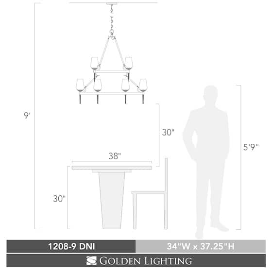 Golden Lighting Marcellis Dark Iron Steel 2-tier 9-light Chandelier