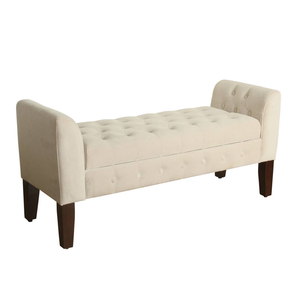 HomePop Velvet Storage Bench Settee Eggshell