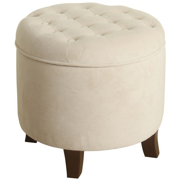 Copper Grove Choccolocco Velvet Round Storage Ottoman Eggshell