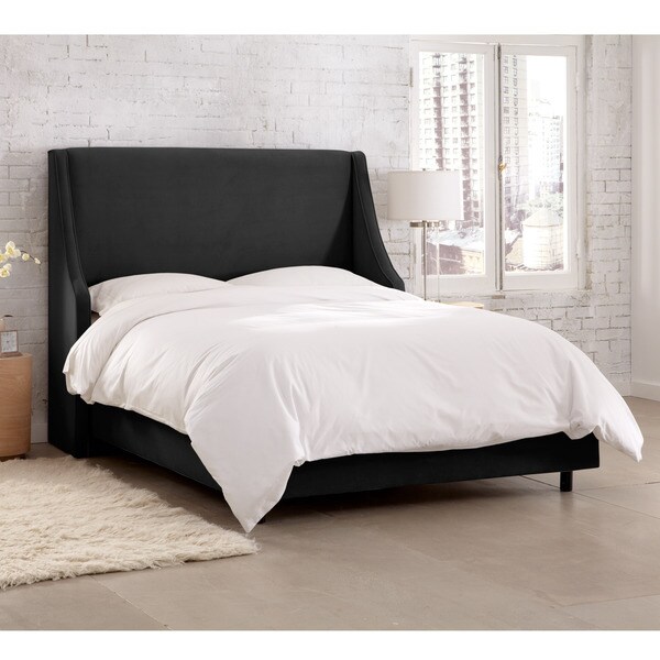 Skyline Furniture Velvet Black Swoop Arm Wingback Bed