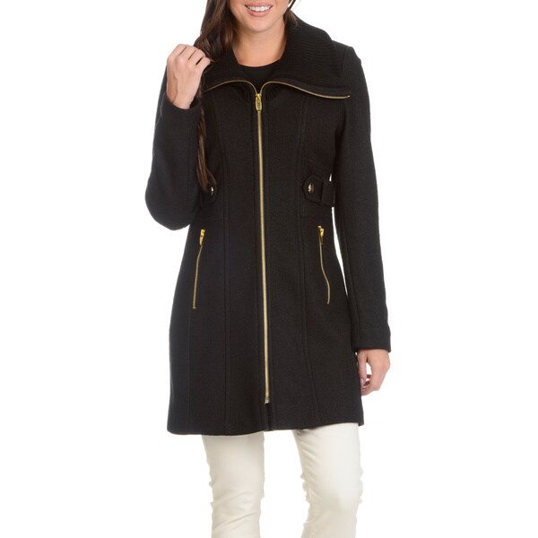 Via Spiga Women's Knit Collar and Side Detail Coat