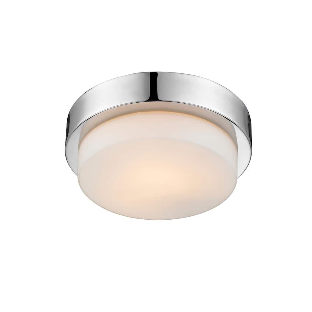Golden Lighting #1270-09 CH Multifamily Polished-chrome-finished Steel and Opal Glass Flush-mount Light Fixture - Silver