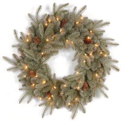 Faux Frosted Arctic Spruce 24-inch Wreath With Clear Lights