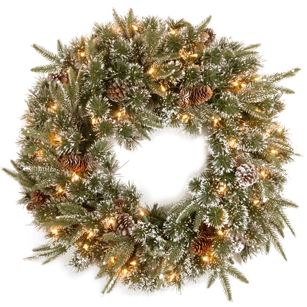 Liberty Pine 24-inch Frosted Wreath with Clear Lights - Overstock ...