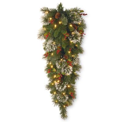 Multicolored 48-inch Wintry Pine Teardrop with Battery-operated Warm White LED Lights