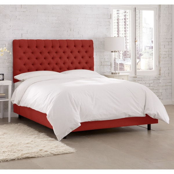 Skyline Furniture Linen Antique Red Tufted Bed