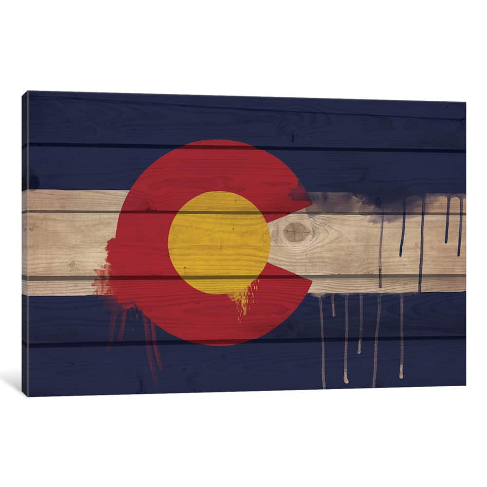 iCanvas Colorado Paint Drip State Flag on Wood Planks by iCanvas Canvas Print