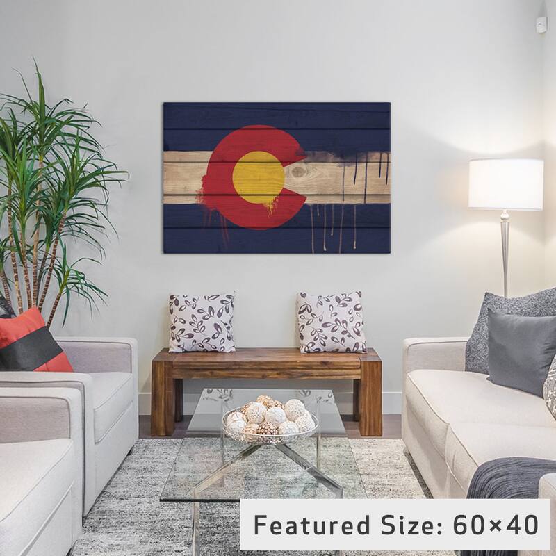 iCanvas Colorado Paint Drip State Flag on Wood Planks by iCanvas Canvas Print