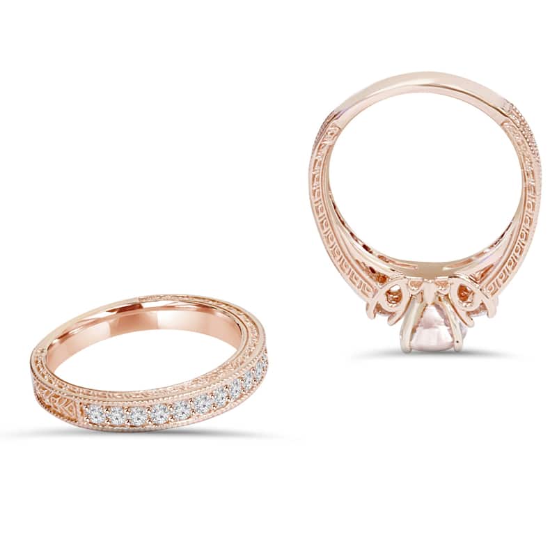 14K Rose Gold 2 CT TW Vintage Diamond & Morganite Engagement Wedding Ring Set (I-J,I2-I3)