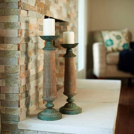 Tall Wooden Candle Holders (Set of 2)