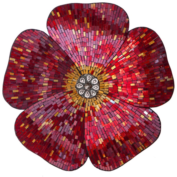 River of Goods Red 22inch Mosaic Glass Flower Wall Decor