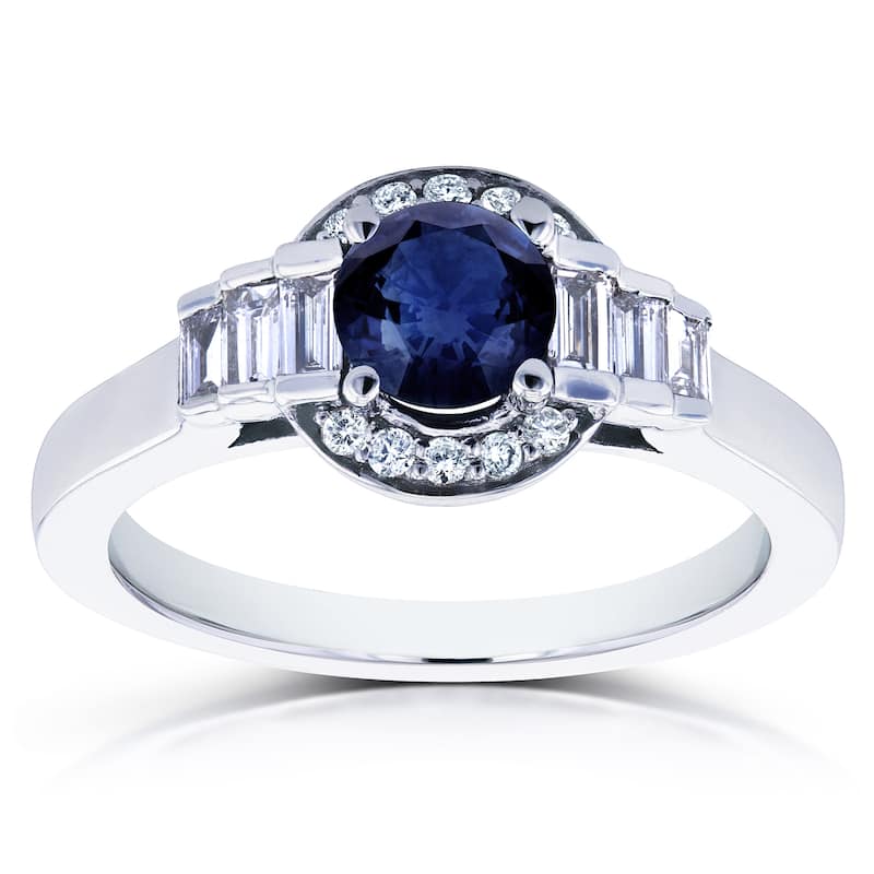 Annello by Kobelli 14k White Gold 7/8ct TCW Sapphire and Diamond Semi-Halo Ring - 8.5