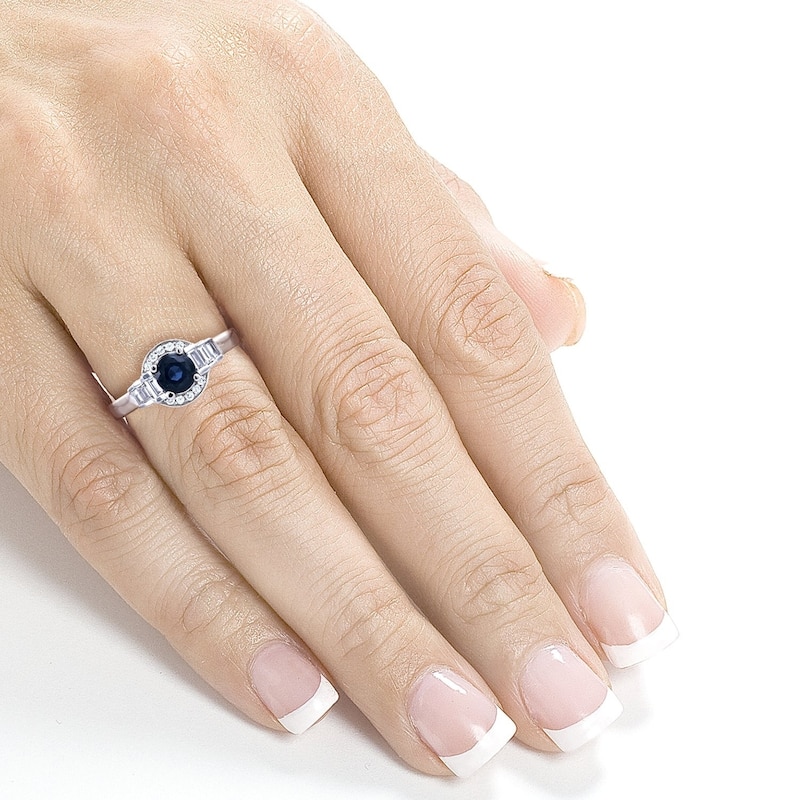 Annello by Kobelli 14k White Gold 7/8ct TCW Sapphire and Diamond Semi-Halo Ring