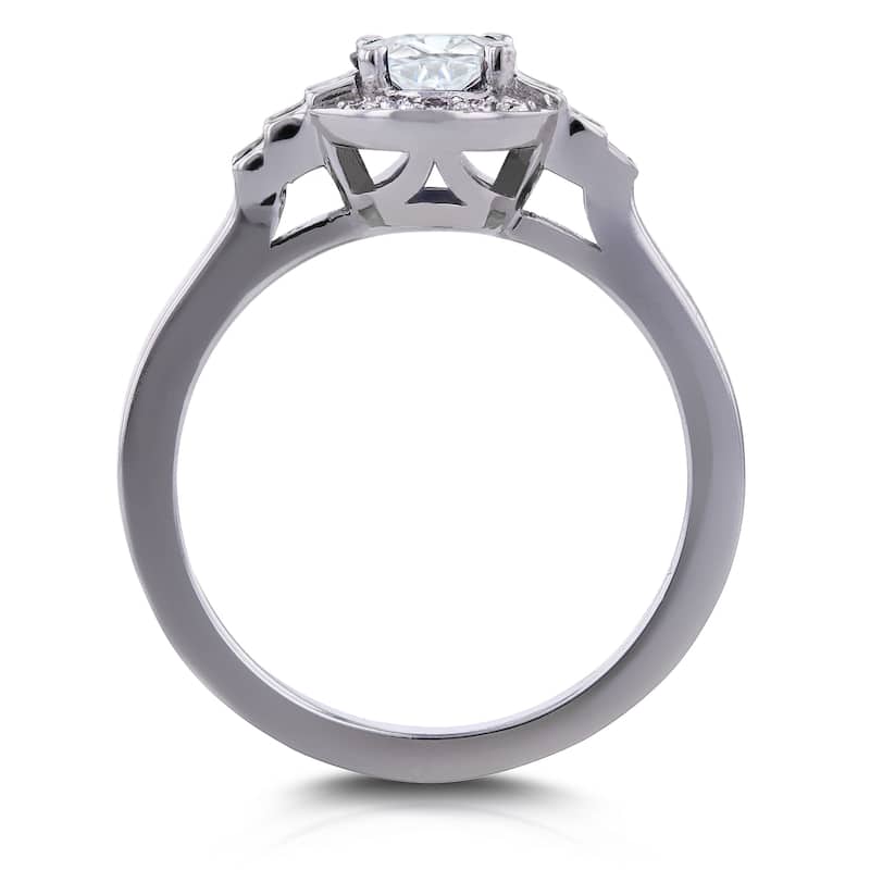 Annello by Kobelli 14k White Gold 4/5ct TDW Round and Baguette Diamond Symmetric Semi-Halo Ring